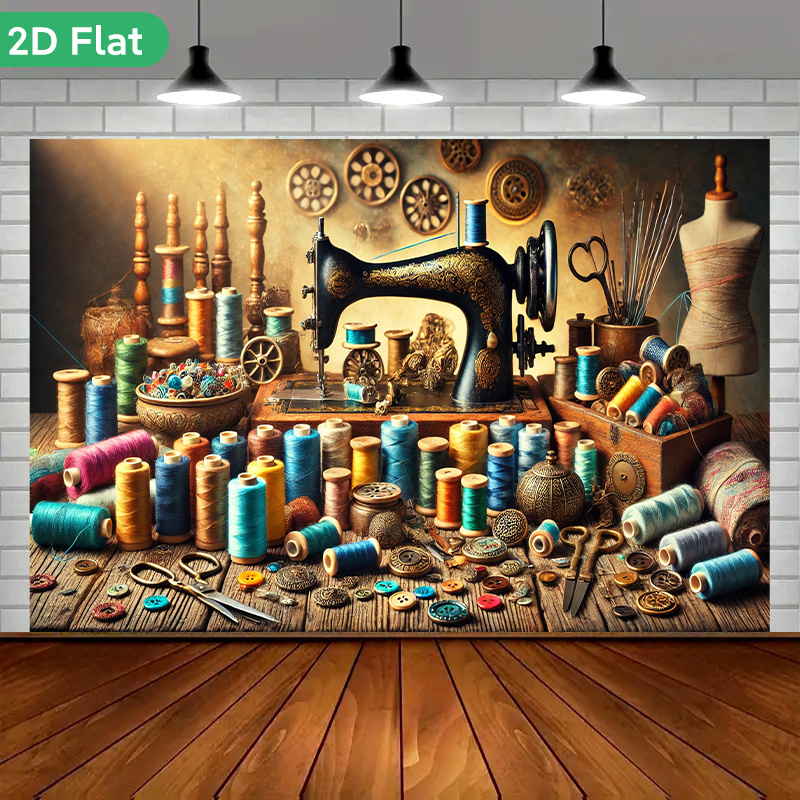 Sewing Machine In Textile - Vintage Retro Sewing Atelier Wall Tapestry